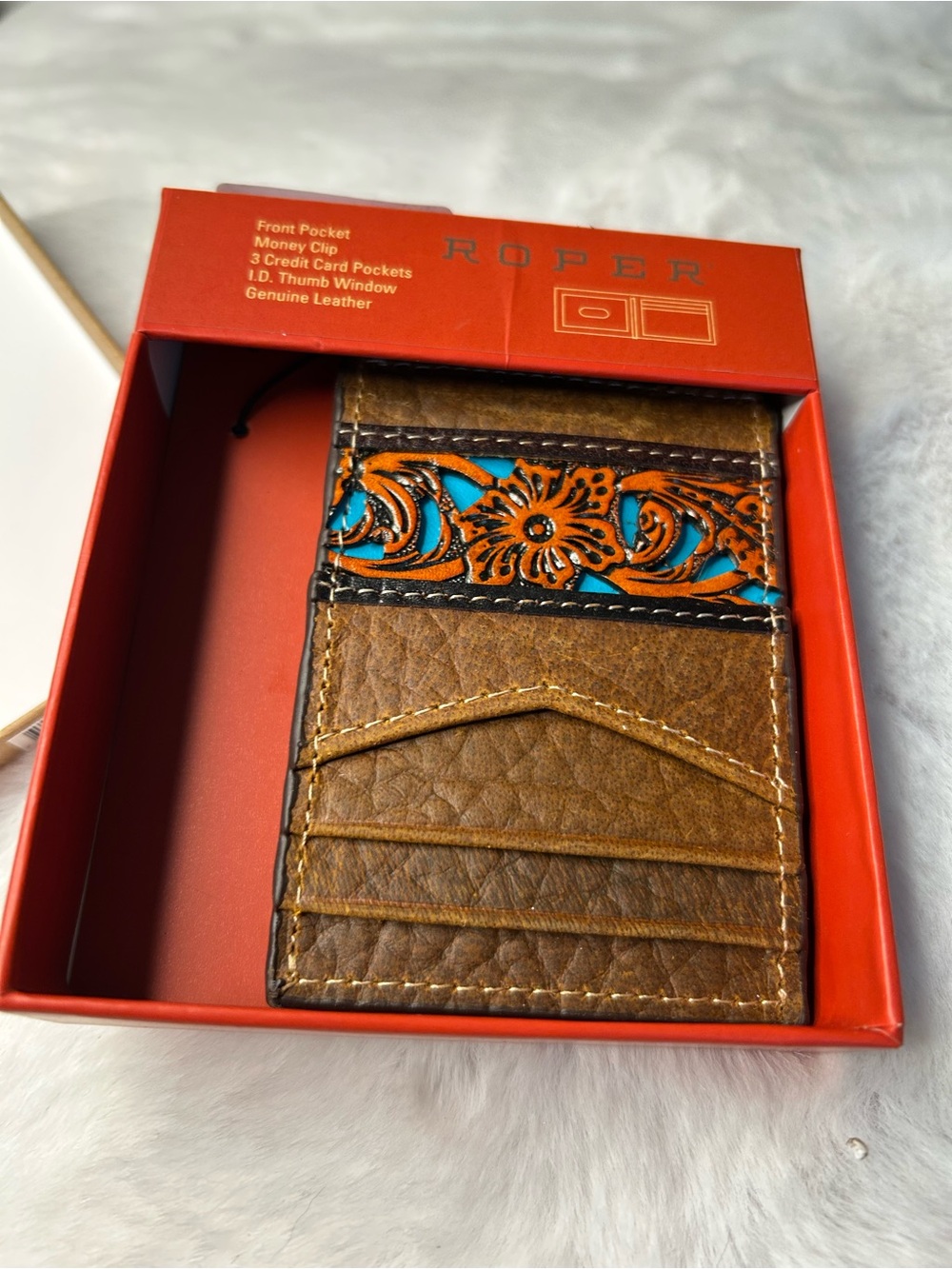 Roper Men’s Tooled Leather Front Pocket Money Clip New in Box